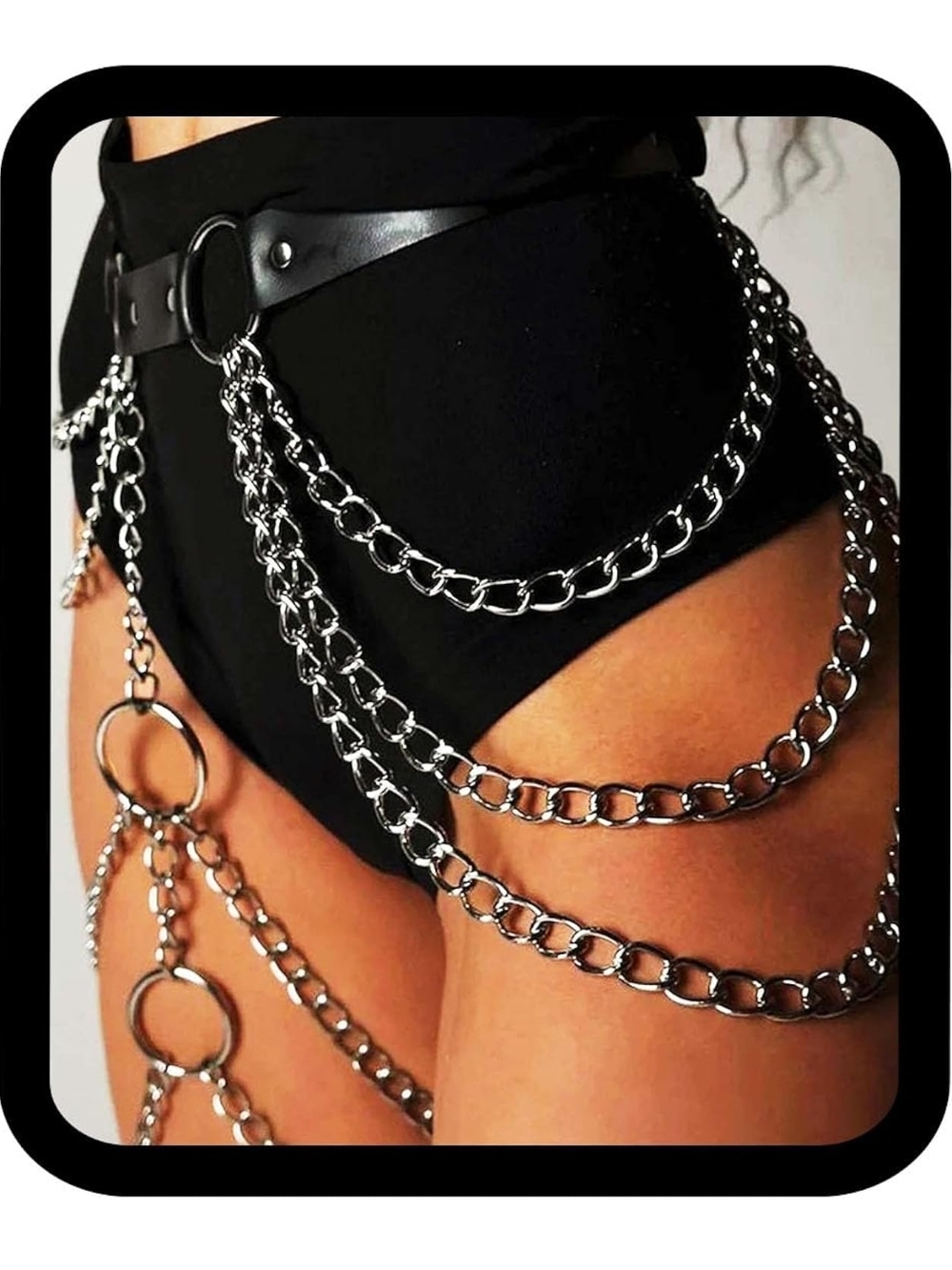 Silver Chain Harness Belt with Ring Details